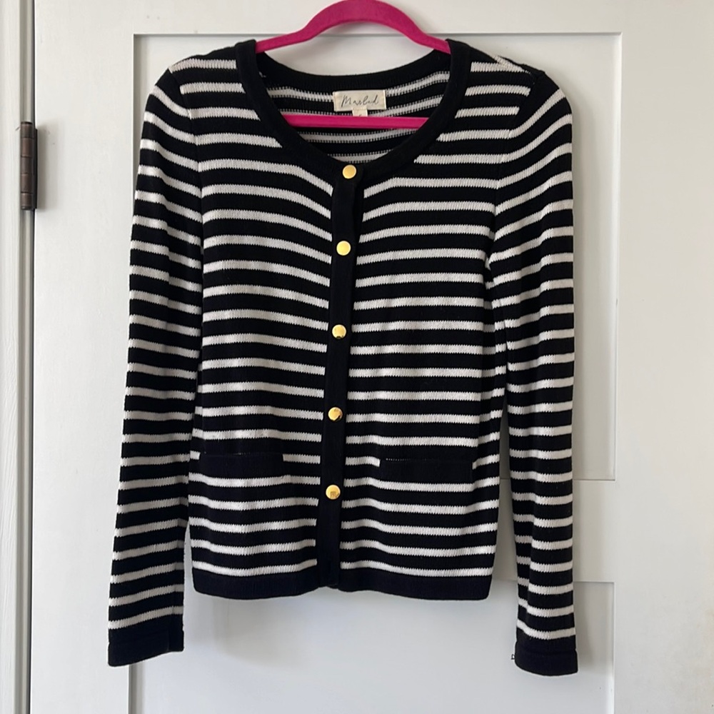 Marled striped cardigan with gold buttons (S)